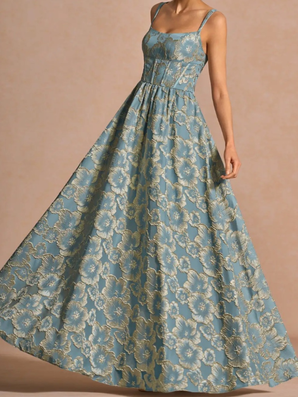 Blue and Gold evening gown, size US 14 - Picture 3 of 4